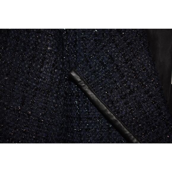 CHICO'S NEW $159 Navy Metallic Tweed Jacket Faux Leather Trim Chico's 1 / US 10 - Picture 3 of 4